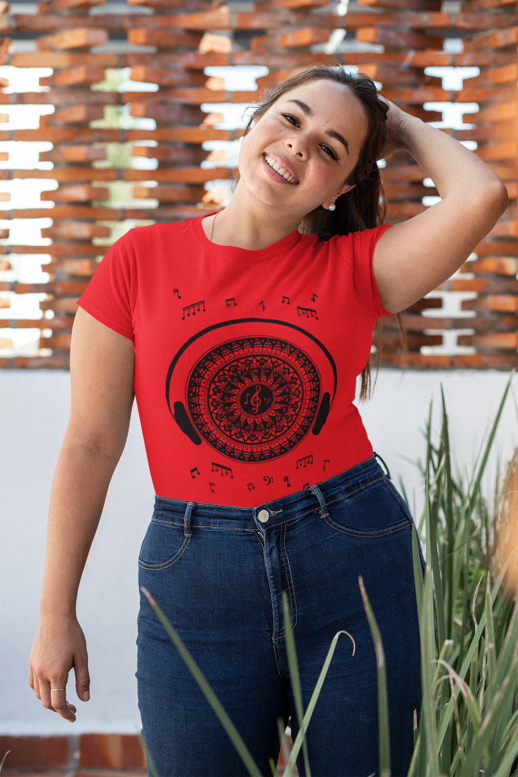 Music Lover Mandala Art T-Shirt For Women