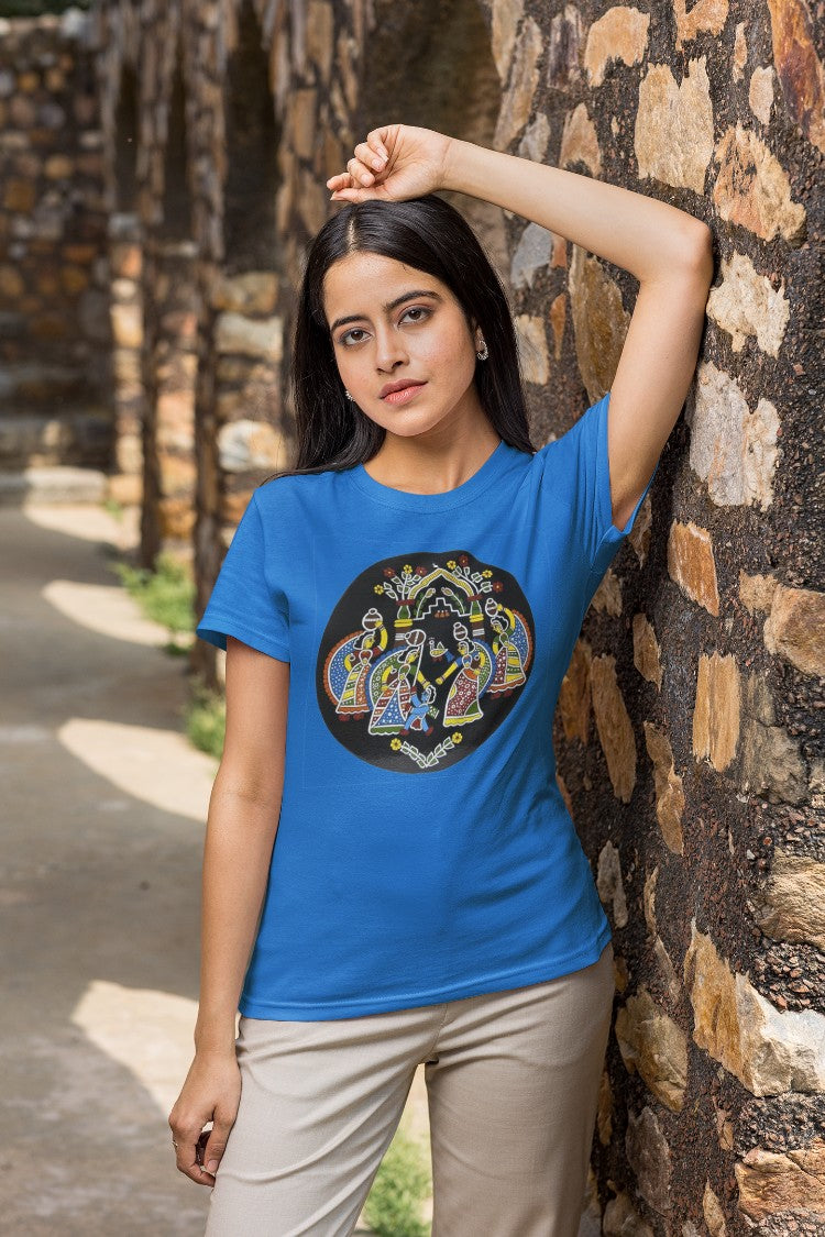 Gopal Motif Madhubani Art T-Shirt For Women