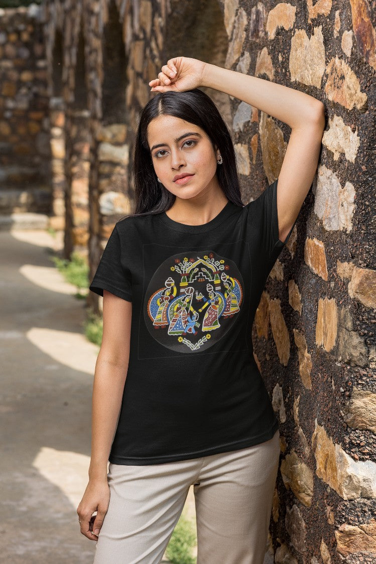 Gopal Motif Madhubani Art T-Shirt For Women