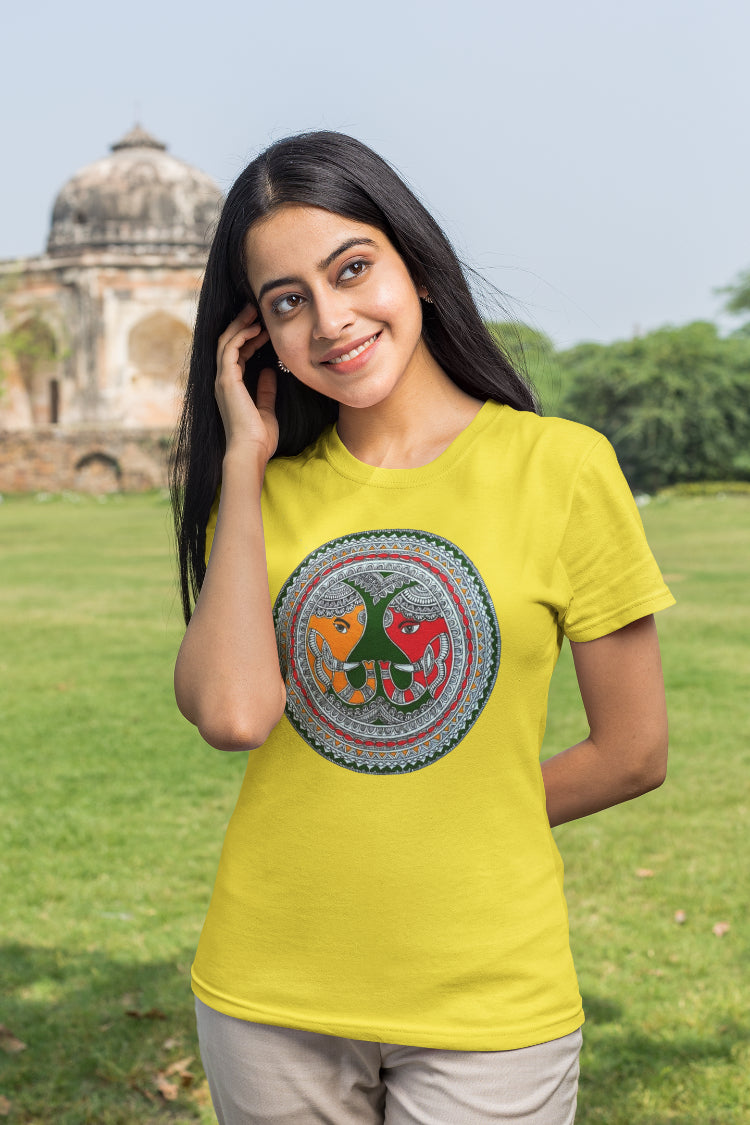 Elephant Madhubani Art T-Shirt For Women