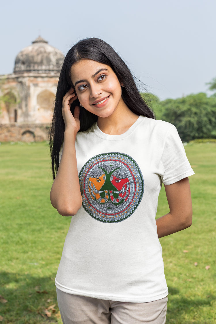 Elephant Madhubani Art T-Shirt For Women