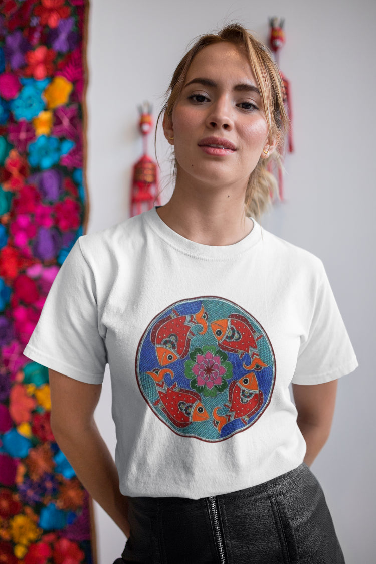 Fish Pattern Madhubani Art T-Shirt For Women
