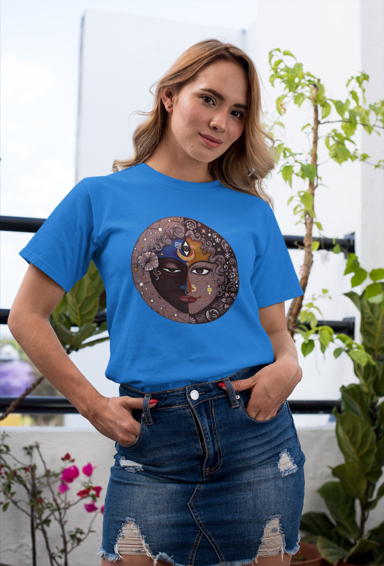 Shiva and Shakti Madhubani Art T-Shirt For Women