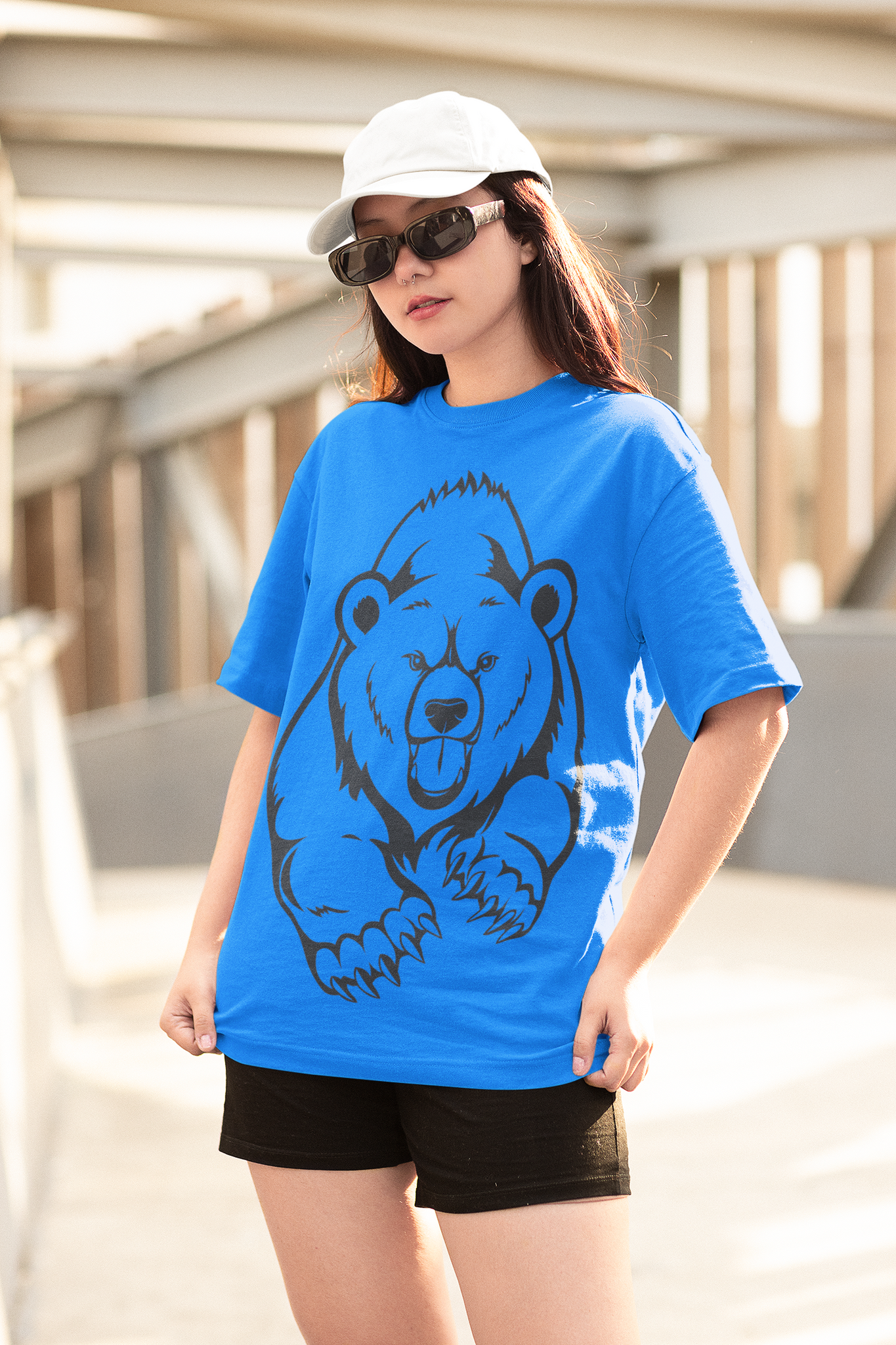 Angry Running Bear Print T-Shirt