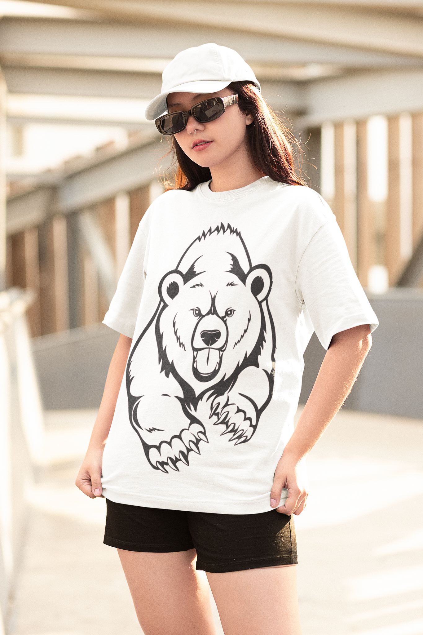 Angry Running Bear Print T-Shirt