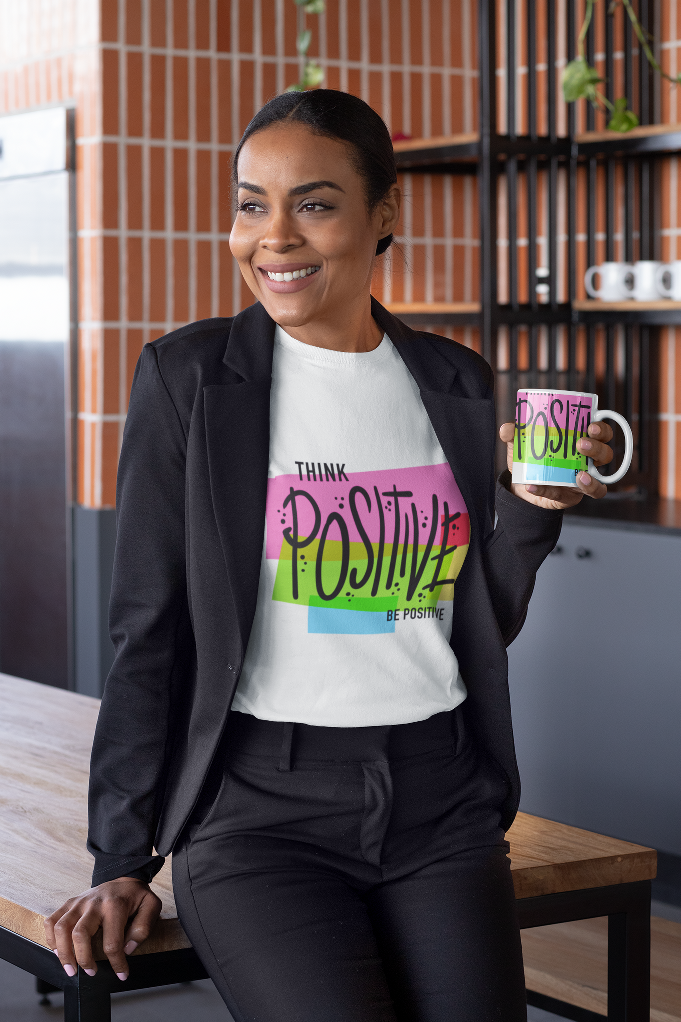 Think Positive Be Positive Print T-Shirt