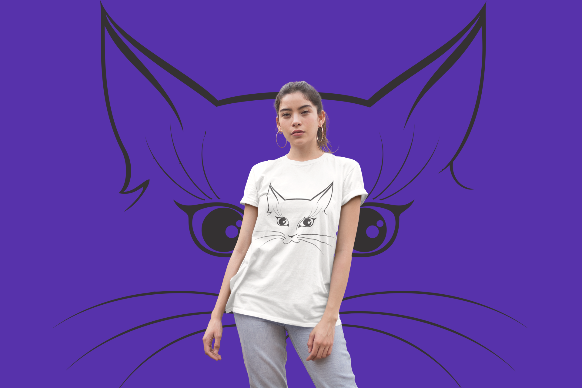 Cat-Face Graphic T-Shirts