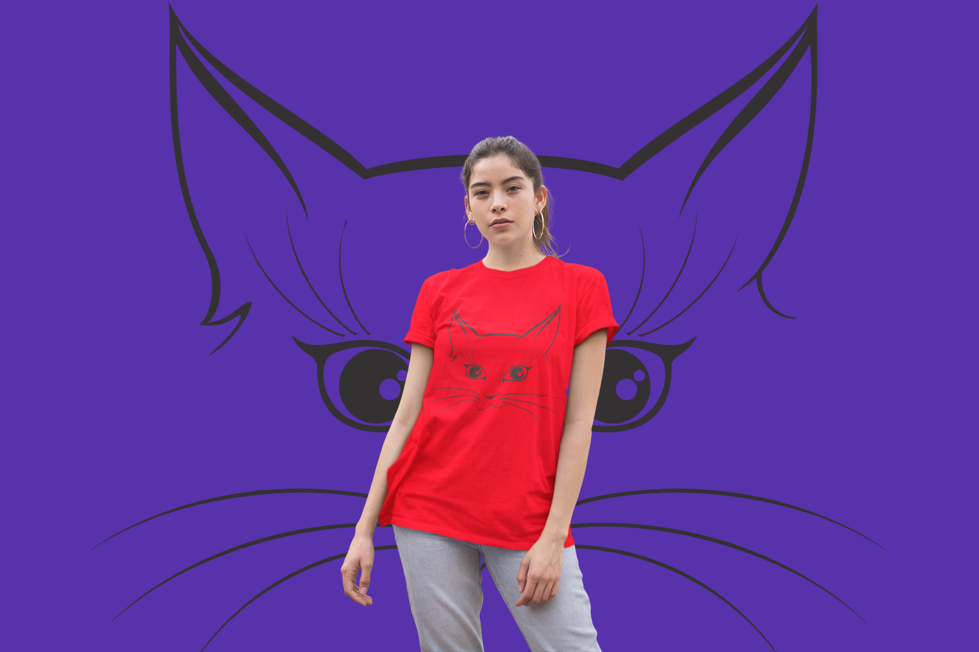 Cat-Face Graphic T-Shirts